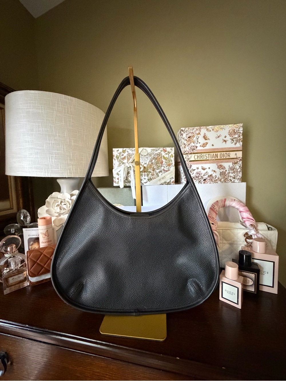 Sleek Black Pebbled Leather Shoulder Bag